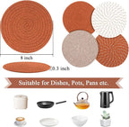 SHACOS 8 Inches Trivets for Hot Dishes, 4 Pieces Cotton Trivets Mats for Kitchen, Hot Pads for Countertops and Table, Heat-Resistant Pot Holders for Hot Pots and Pans(Dark Orange, 4pcs)