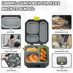 Itslife Bento Lunch Box Set for Kids with 12oz Soup Thermo&Lunch Bag, Leak-Proof Lunch Food Containers for Kids School, 5 Compartment, Sauce Cup, 10 Notes (Grey Dinosaurs)