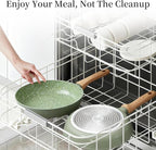 3-Piece Nonstick Pots and Pans Set with Lids, Includes 10.25 Inch Frying Pan 1.5Qt Saucepan and 2.2Qt Stock Pot, PFOA Free Dishwasher Safe Induction Compatible Family Cookware, Green
