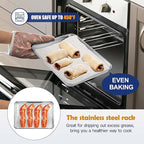 10.4 Inch Baking Sheet Pan with Rack Set, Joyfair Stainless Steel Toaster Oven Pans Tray & Cooling Racks for Cookie/Jelly Roll/Bacon/Meat, Commercial Metal & Rust-free, Dishwasher Safe