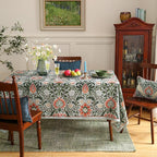 ISAENNE Designer Bohemian Linen Green Long Tablecloth Rectangle,Floral Indoor Table Cloth,Stain Resistant Decor Tablecloths for Dining Thanksgiving Kitchen Party Christmas,63"*94"-Naples