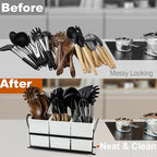 Large Utensil Caddy, Drainage Utensil Holder for Kitchen Counter, 3pcs Bins Set Cooking Utensil Organizer for Spoons, Spatulas, White