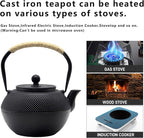 YJX Cast Iron Tea Pot Set, Japanese Tetsubin, 40.6oz Tea Kettle for Stovetop, Black Teapot with Stainless Steel Infuser for Loose Leaf Tea, 1200ml Small Asian Tea Set with Teacups