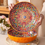 YUN TAO Large Serving Bowls,10 inch Ceramic Bowls, 75 Oz Capacity, Vibrant Orange Hue - Microwave and Dishwasher Safe for Salad, Pasta, Entertaining and Party (Set of 2)