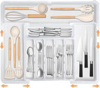 Large Silverware Drawer Organizer Expandable Kitchen Utensil Organizer BPA Free Flatware Cutlery Holder Tray Adjustable Plastic Drawer Divider Storage for Forks Knives 6-9 Slots White