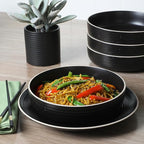 Gibson Home Dinah 16-Piece Matte Black Stoneware Dinnerware Set – Double Bowl, Embossed Speckled Design, Durable Kitchen Dinner Set