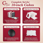 Cakebon Cake Box and Boards, 10-Inch Round Black Wrapped Edges 1/2- Inch Thick Drums with Insulated Bag and Ice Pack – Cake Transport Set, Cooler for Cake Delivery and Transport (1pc Each, 4pcs Total)