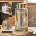 2 PACK Glass Pitcher with Lid, 68 oz/ 2 Liter Amber Classic Vertical Stripes Water Pitcher,Glass Water Carafe for Cold Brew, Coffee, Lemonade, Iced Sun Tea,Beverage, Heat Resistant