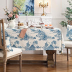 patdrea Designer Vintage Cyan Tablecloth for Rectangle Table,Linen Ancient Castle and Manor Pattern Tablecloths,Table Cover Decor for Kitchen Dining Christmas,Thanksgiving,55"x79"-Lucerne a
