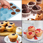 12 Cups Silicone Muffin Pan, Nonstick Cupcake Pan, Heat Resistant Silicone Muffin Tin, Reusable Cupcake Moulds Baking Pan for Cakes, Bread (Blue-2 Packs)