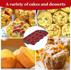 12 Cups Silicone Muffin Pans for Baking with Metal Frame, Egg Bite Molds, Cupcake Pans Regular Size, Muffin Tins Easy to Pop Nonstick Non Toxic Bakeware for Oven Dishwasher Safe