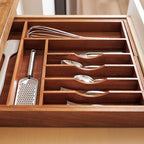 KitchenEdge Premium Silverware, Flatware and Utensil Organizer for Kitchen Drawers, Food-Safe Contract Grade, Expandable from 16 to 28 In, Natural Acacia