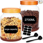SAIOOL Screw Large Glass Storage Jars with Lids (2-Pack) - Diam15cm xH 20cm Airtight Containers for Bulk Foods, Cookies, Pet Treats, Includes Spoon & Label Kit (Tall Size)