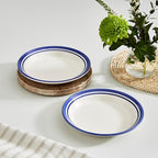 Portmeirion Potter's Stripe Salad Plate (Set of 4) - 8" Earthenware Plates with Classic Striped Rim - Microwave, Dishwasher, Freezer, Oven Safe - Ideal Modern Dinnerware Set (Blue Stripe)