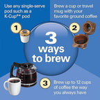 Hamilton Beach FlexBrew Trio 2-Way Coffee Maker, Compatible with K-Cup Pods or Grounds, Combo, Single Serve & Full 12c Pot, Black - Fast Brewing (49902JN)