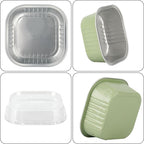 Cupcake Liners With Lids, BAKINGPAK 30PCS 10oz Square Mini Aluminum Pans with Lids Mini Cake Pans with Lids Disposable Aluminum Foil Ramekins with Lids Baking Cups With Lids for St. Patrick's Day,Fern