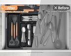 Silverware Organizer Expandable Kitchen Utensil Drawer Organizer Large BPA Free Adjustable Cutlery Silverware Tray for Spoons Forks Knives Storage Divider for Kitchen Flatware 6-9 Slots Black