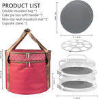 2 Pack Pie Carrier with Lids and Handles, Loadable Cupcake or Pizza Storage Containers, Includes Insulated Bags and Insulated Non-Slip Pads, Perfect for Transportation (Red)