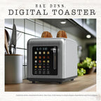 Rae Dunn 2 Slice Smart Toaster, Digital Display, Wide Slots, 8 Browning Levels, 6 Bread Types, 4 Functions (Defrost, Reheat, Cancel, Add Time), 825W Stainless Steel