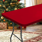 homing Rectangle Table Cloth Cover, Waterproof Polyester Elastic Fitted Tablecloth, Fits for 4 Foot Folding Tables, Washable Table Protector for Christmas, Holiday, Party (Red, 30" x 48")