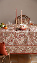 ISAENNE Designer French Red Long Rectangle Tablecloth,Linen Table Cloth with Cashew Pattern,Stain Proof Decor Tablecloths for Dining Thanksgiving Kitchen Christmas,63"*102"-Chauffrey D