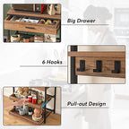 LITTLE TREE Kitchen Baker’s Rack with Power Outlets, Freestanding 5-Tier Microwave Stand with Drawers & Sliding Shelves, Coffee Bar with 6 Hooks for Dining Room Living Room, Rustic Brown