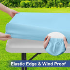 homing Rectangle Table Cloth Cover, Waterproof Polyester Elastic Fitted Tablecloth, Fits for 4 Foot Folding Tables, Washable Table Protector for Picnic, Camping, Outdoor (Light Blue, 24" x 48")