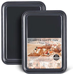 HONGBAKE 2 Pack Quarter Sheet Pan for Baking - Nonstick 13.8 x 9.8 Small Cookie Sheet with Wider Grips, 27% Thicker Carbon Steel Commercial Oven Tray - Black