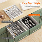 Lifewit Silverware Tray, Cutlery Drawer Organizer Storage for Kitchen, Plastic Flatware Utensil Holder Divider for Spoons Forks Knives Tableware, 4 Compartment, Gray
