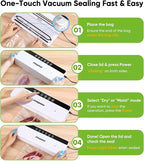 Vacuum Sealer for Food, 6-in-1 Food Vacuum Sealer Machine, 80kpa Suction Power Food Sealer Vacuum Sealer, Compact Vacuum Sealers with 10 Vacuum Bags, External VAC for Jars & Containers, White
