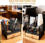 Kitchen Utensil Holder, 2-In-1 Large Utensil Holder Counter & Drawer Silverware Organizer Kitchen Countertop, 6 Compartment Caddy for Cooking and Flatware, With Quick Dry Diatomite Pad