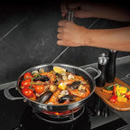 Hybrid Nonstick Skillet with Lid 13 Inch, Stainless Steel Paella Pan with Two Handles Multi-Functional Pan Dishwasher and Oven Safe