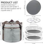 2 Pack Pie Carrier with Lids and Handles, Loadable Cupcake or Pizza Storage Containers, Includes Insulated Bags and Insulated Non-Slip Pads, Perfect for Transportation (Grey)