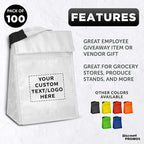 DISCOUNT PROMOS 100 Hook and Loop Insulated Lunch Bags Set - Customizable Text, Logo - Polyester, Durable, Vibrant, Reusable - White