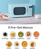 COMFEE' Retro Small Microwave Oven With Compact Size, 9 Preset Menus, Position-Memory Turntable, Mute Function, Countertop Microwave For Small Spaces, 0.7 Cu Ft/700W, Green, AM720C2RA-G