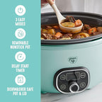 GreenLife 8QT Slow Cooker, Non-Toxic PFAS-Free Ceramic Nonstick Removable Interior Bowl, Programmable, Family Friendly, Keep Warm, Stovetop & Oven Safe, Dishwasher Safe Parts, Glass Lid, Turquoise