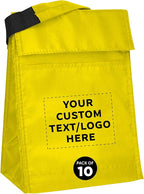 DISCOUNT PROMOS 10 Hook and Loop Insulated Lunch Bags Set - Customizable Text, Logo - Polyester, Durable, Vibrant, Reusable - Yellow
