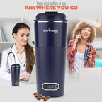 GO Heated Coffee Mug, Travel Mug, 13.5 OZ. Smart Mug, Battery Powered Heated Coffee Mug, Great for Coffee and Tea, Snap on Magnetic Charging Cord, New and Improved (Navy Blue)