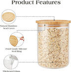 Glass Storage Containers with Wooden Lids, Airtight Jar for Kitchen Countertop Set of 3, Pantry Flour and Sugar Canisters for Candy, Cookie, Rice, Coffee Beans, Snacks, Spices