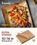 Katbite 400PCS Unbleached Parchment Paper Sheets, 12 x 16 IN Pre-Cut Baking Parchment, Heavy Duty Non-Stick Baking Paper for Half Sheet Cookie Bread Cake Pans, Grilling Meat Pizza,Oven,Air Fryer