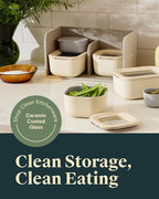 Caraway Mini Food Storage 9pc Set - Glass Storage Containers for Food - Non-Toxic Ceramic-Coated Glass - Air Release Technology - Compact & Stackable Design - Gray