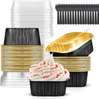 10oz Mini Cake Pans with Lids (40 Pack) Aluminum Foil Square Cupcake Liners Brownie Baking Cups,Disposable 4”x4” Large Cupcake Pan,Jumbo Muffin Tin Ramekins Holders