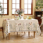 ISAENNE Designer Off White Linen Table Cloth for Rectangle Table,Floral Elegant Tablecloth,Stain Resistant Vintage Decor Tablecloths for Dining Thanksgiving Kitchen,55"*79"-Serenity G