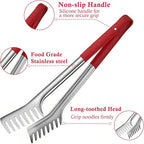 Spaghetti Spoon and Spaghetti Tong - 12 Inch Heat-Proof Handle Spaghetti Fork and Kitchen Tong, Non-stick, Easy Storage and Dishwasher Safe Utensils for Cooking, Ergonomic Design