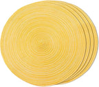 FunWheat Round Braided Placemats Set of 4 Place mats for Dining Tables Woven Heat Resistant Table Mats 15 inch (E Yellow, 4pcs)