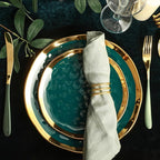 Stone Lain Florian Modern Porcelain Dish Set, 32-Piece Dishes for 8, Gold and Green (Porcelain Dinnerware Set)