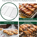 18/0 Stainless Steel Baking Sheet with Cooling Rack, 15.9 Inch Oven-Safe Non-Toxic Cookie Sheets for Baking, Coating Free & Rust Resistant for Healthy Family Baking, Easy to Clean, Heavy Duty