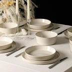 Stone Lain Claire 24-Piece Dinnerware Set Stoneware, Plates and Bowls Set, Dishwasher and Microwave Safe, Dish Set for 8, White