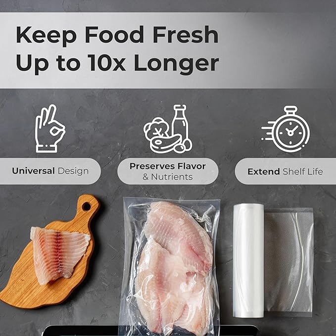 Vacuum Sealer Bags Roll 8" x 50' for Food Saver and Sous Vide, BPA Free, Heavy Duty Commercial Grade Food Storage Bags for Meal Prep and Boil Safe Use, 2 Pack (100 FT)