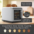 Rae Dunn 2 Slice Smart Toaster, Digital Display, Wide Slots, 8 Browning Levels, 6 Bread Types, 4 Functions (Defrost, Reheat, Cancel, Add Time), 825W Stainless Steel